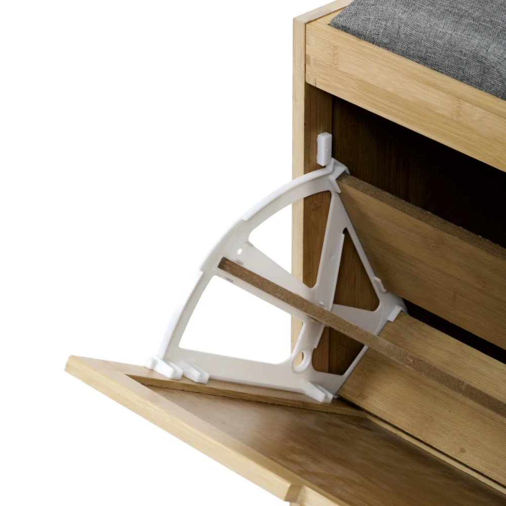 Botník, masiv bambus, přírodní odstín, šedá látka