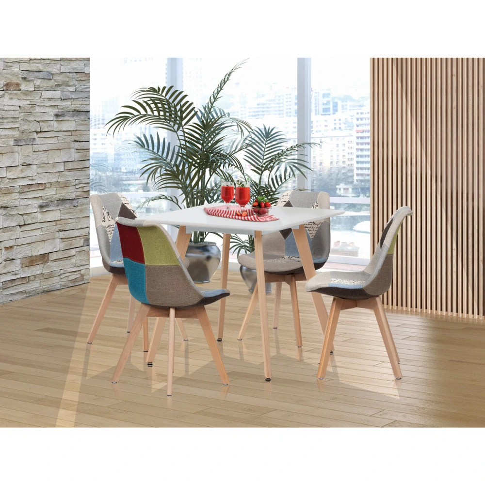 Jídelní stůl 80x80x74 cm, MDF, bílý matný lak, masiv buk