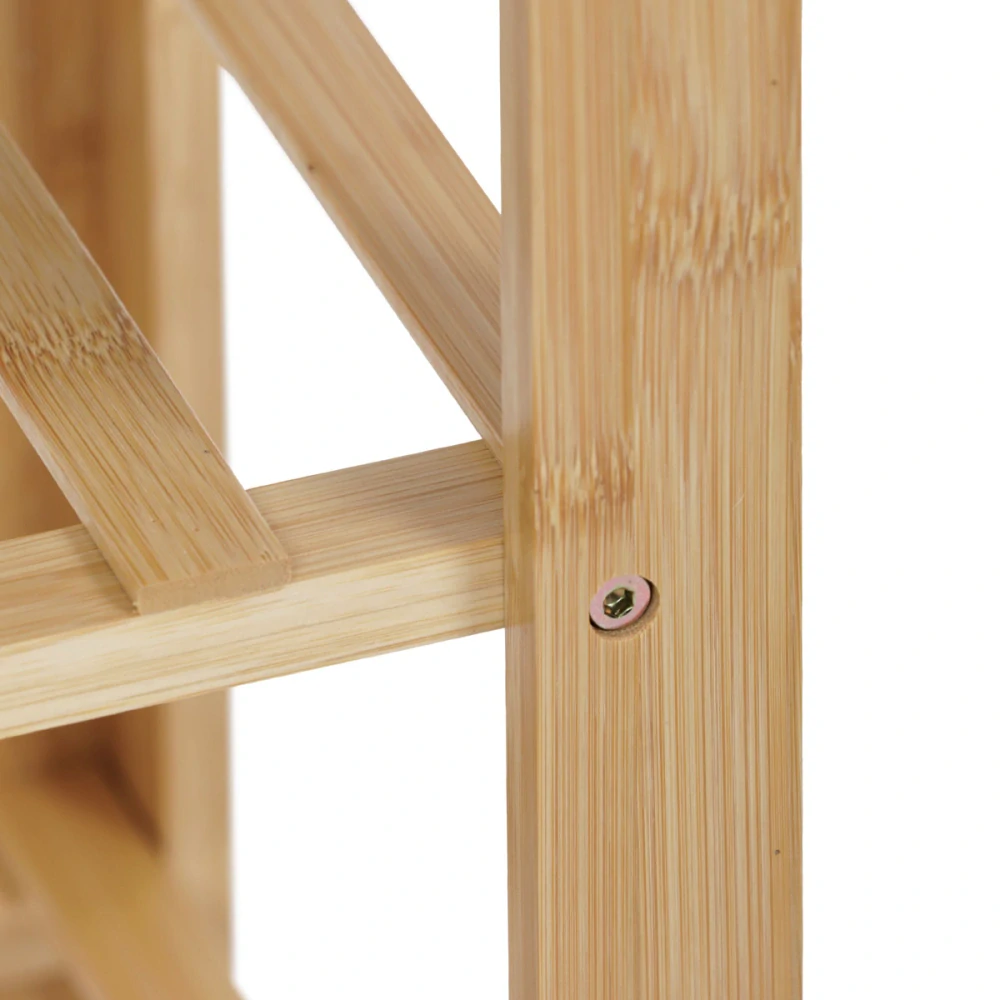 Botník / taburet, 2 police, masiv bambus, přírodní odstín, šedá látka