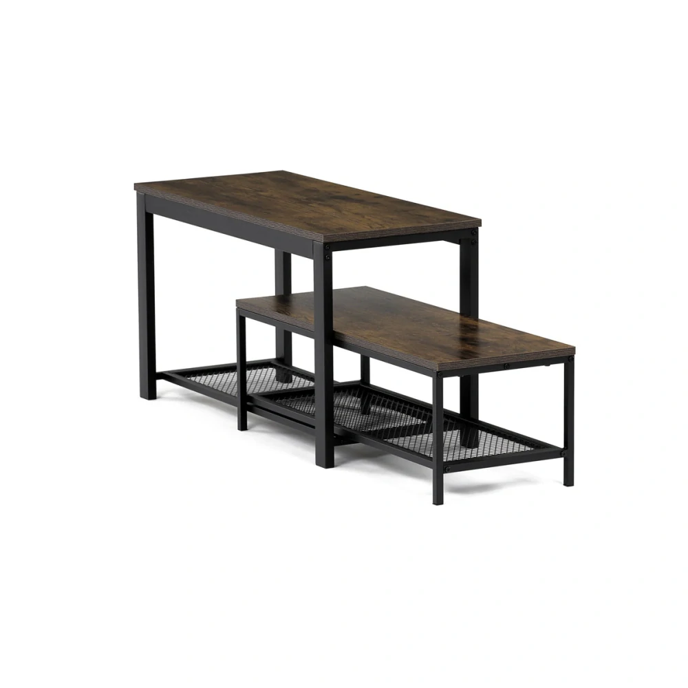 Botník 2 police, MDF dekor staré dřevo, kov - černý matný lak