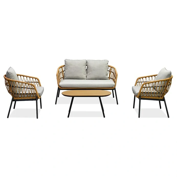 Zahradní sedací souprava, kov, polyratan, přírodní, AZ-L1880 NAT