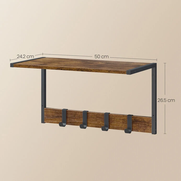 Set 2 nástěnných poliček MDF – Old Wood, hnědá + kovové prvky | ABP-E1083-OLW