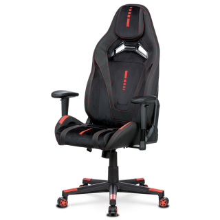 Autronic - Herní křeslo ERACER, černá sametová látka a ekokůže, houpací mechanismus, opěrák - KA-F07 RED