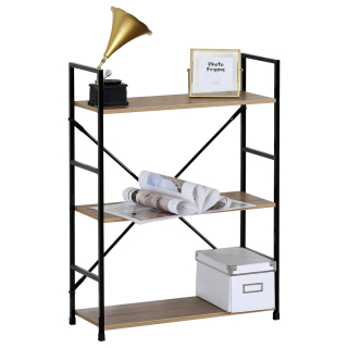 Autronic - Regál, 3 police, dekor dub, MDF, černý lak