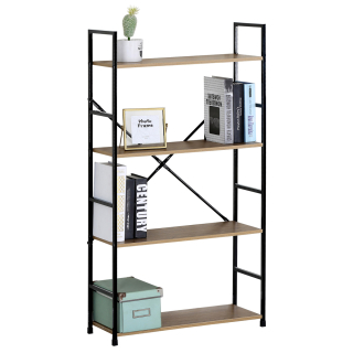 Autronic - Regál, 4 police, dekor dub, MDF, černý lak