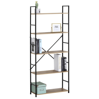 Autronic - Regál, 5 polic, dekor dub, MDF, černý lak