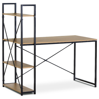 Stůl psací s regálem, MDF, dekor dub, černý kov