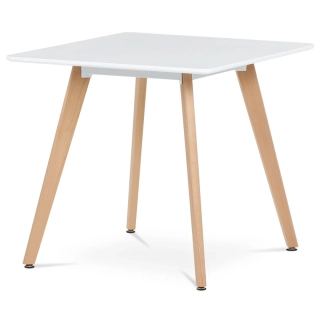 Jídelní stůl 80x80x74 cm, MDF, bílý matný lak, masiv buk