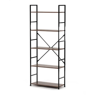 Autronic - Regál, 5 polic, dekor staré dřevo, MDF, černý lak