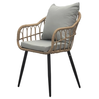 Zahradní židle, kov, umělý ratan, látka šedá