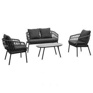 Zahradní sedací souprava, kov, polyratan, šedá, AZ-L1880 GREY