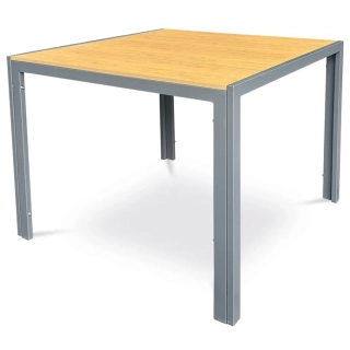 Stůl zahradní 90x90x73, deska polywood v dekoru dubu, šedá kovová konstrukce