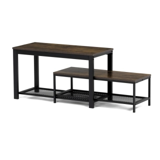 Botník 2 police, MDF dekor staré dřevo, kov - černý matný lak