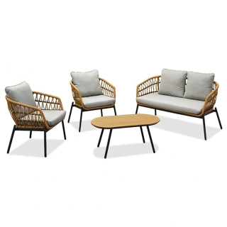 Zahradní sedací souprava, kov, polyratan, přírodní, AZ-L1880 NAT