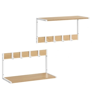 Set 2 nástěnných poliček MDF – béžová + kovové prvky | ABP‑E1083‑WT