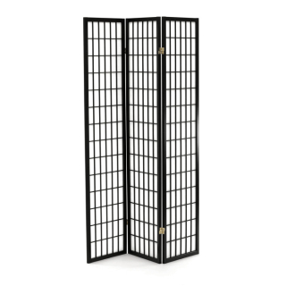 Paraván 3-dílný, masiv, černá, EF-E803 BK